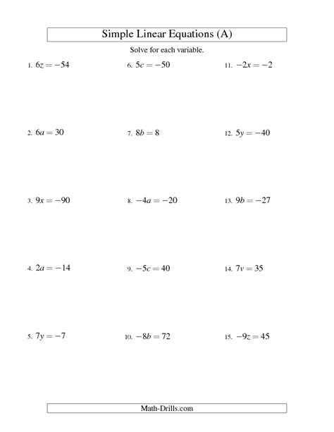 Free Worksheets Linear Equations