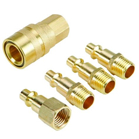 5 pc Solid Brass Quick Coupler Set Air Hose Connector Fittings 1/4 NPT ...