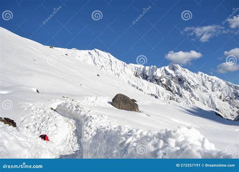 Snow-covered Kedarnath Temple Route in Himalaya. Stock Image - Image of ...