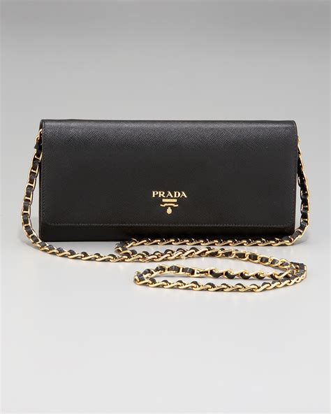 Lyst - Prada Saffiano Chain Crossbody Wallet in Black