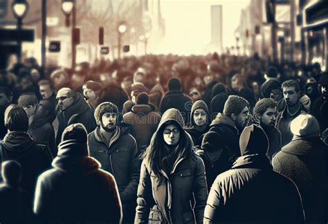 Crowd of People Walking Street. Generate Ai. Stock Illustration ...