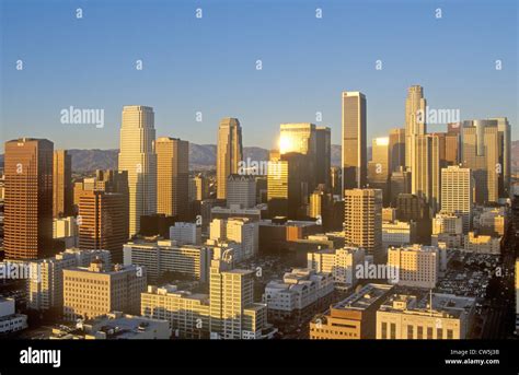 Skyline view at sunset of Los Angeles, California Stock Photo - Alamy