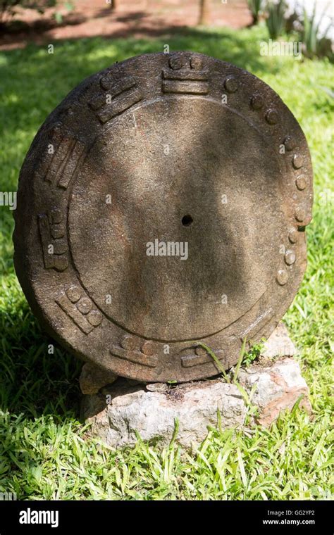 A large Rai stone disc, once used as money, on display at a small museum in the Yucatan ...