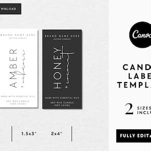 Vertical Candle Label Template, Editable Minimal Candle Label, Modern Thin Candle Label ...