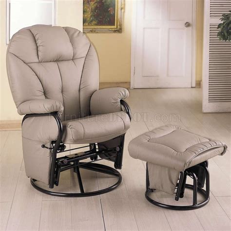 Bone Leatherette Modern Swivel Glider Chair w/Ottoman