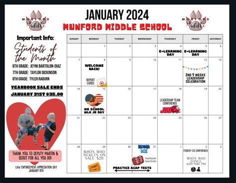 January 📅 Calendar! - Munford Middle School