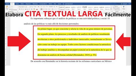 NORMAS APA: HACER UNA CITA TEXTUAL 40 PALABRAS O MÁS EN WORD, SÉPTIMA EDICIÓN (7ma.) PASO A PASO ...