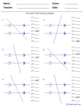 Corresponding Angles Worksheet Answer Key - Angleworksheets.com