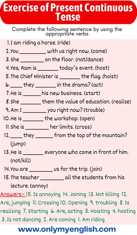 Exercise:– Present Continuous Tense Write down the correct form of the verb given in the bracket ...