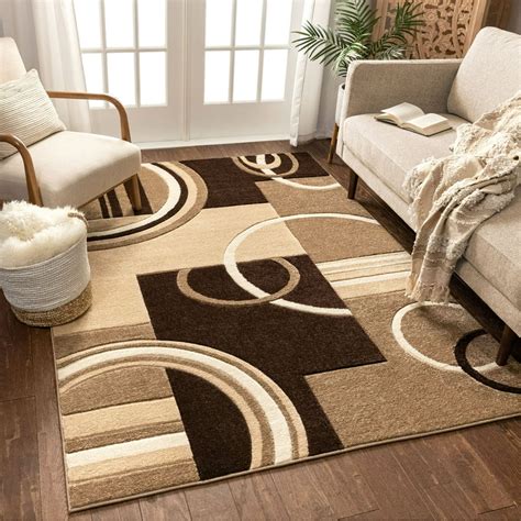 Echo Shapes & Circles Ivory / Beige Brown Modern Geometric Comfy Casual Hand Carved Area Rug 5x7 ...