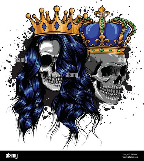 tattoo of King and queen of death. Portrait of a skull with a crown ...