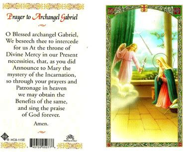 Prayer to Archangel Gabriel, Laminated prayer card