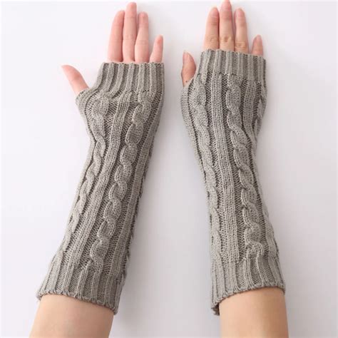 Women Mitaine Long Knitted Winter Autumn Gloves Arm Hand Warmer Fingerless Gloves For Female ...