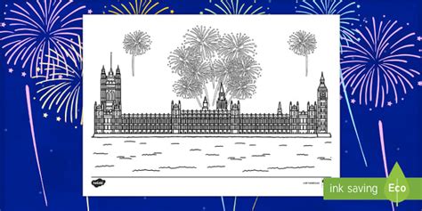 Houses of Parliament Fireworks Colouring Page (teacher made)