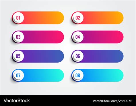 Colorful bullet points with numbers 1 to 8 Vector Image