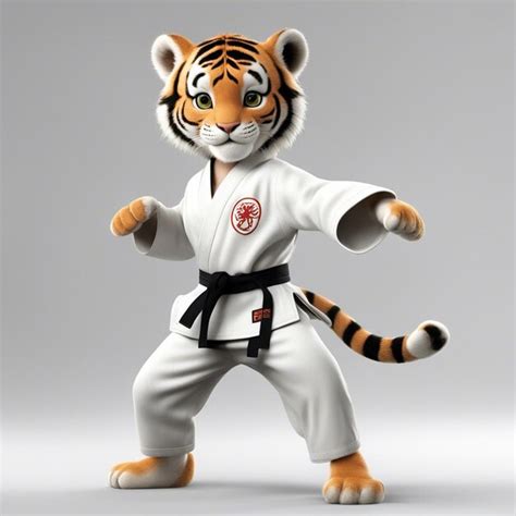 Premium AI Image | A cute karate tiger kid with karate cloths white ...