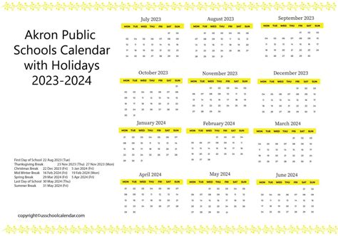 Akron Public Schools Calendar with Holidays 2023-2024