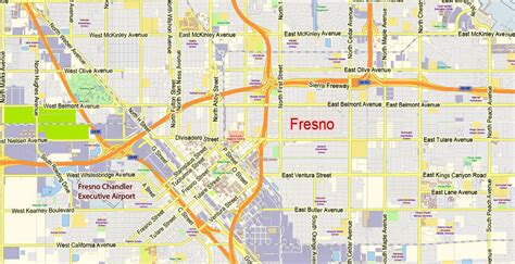 Fresno California US Map Vector Exact City Plan Low Detailed Street Map ...