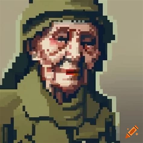 Pixel art of an elderly woman in world war one