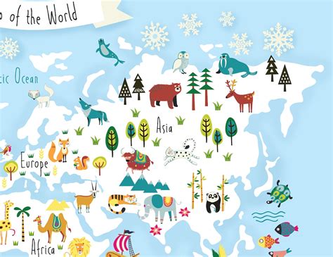 Children's World Map Wall Poster A2 Educational Art Print | Etsy