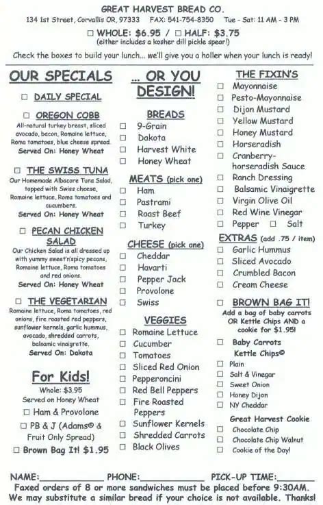 Great Harvest Bread Co. Menu, Menu for Great Harvest Bread Co ...