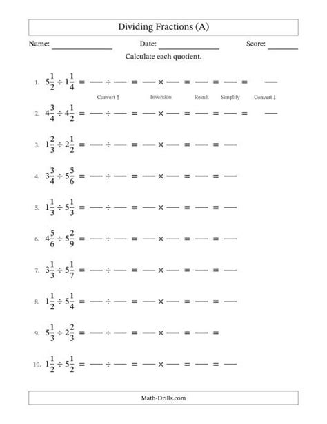 Dividing and Simplifying Mixed Fractions (A)