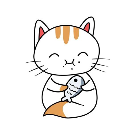 Cute cat eating fish cartoon vector icon illustration 18928298 Vector ...
