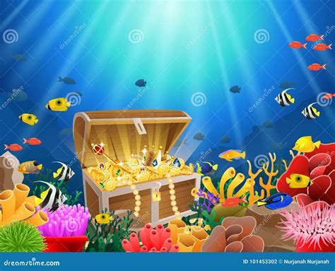 Treasure Chest in Underwater Stock Vector - Illustration of safe, pirate: 101453302