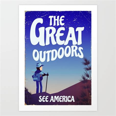 The Great Outdoors! vintage style hiking print. | Hiking print, Outdoor art, Vintage travel posters