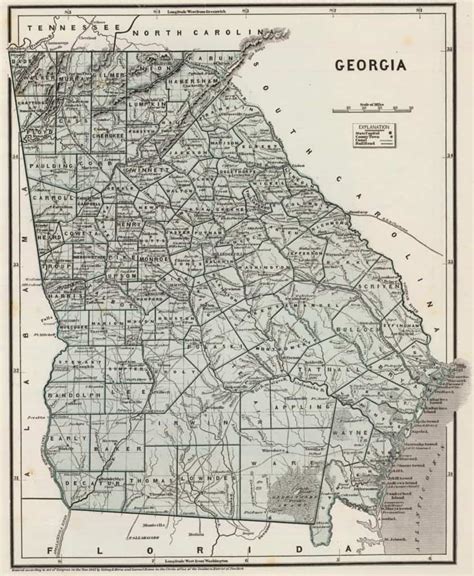 Old Historical City, County and State Maps of Georgia