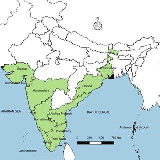 Map showing the coastal states (highlighted) of India | Download Scientific Diagram