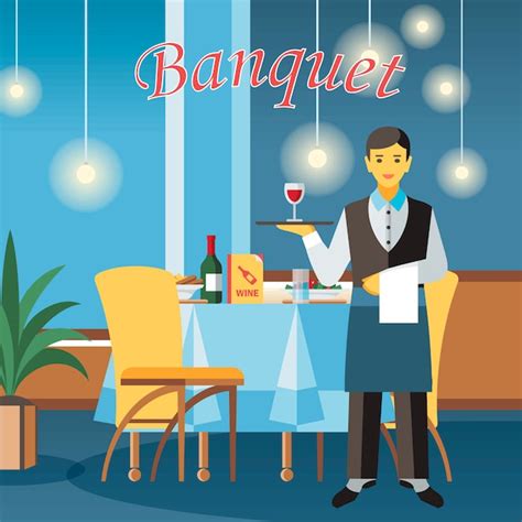 Banquet hall flat vector illustration | Premium Vector