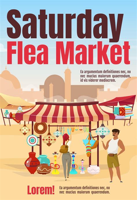 Saturday flea market poster flat vector template. Oriental marketplace ...