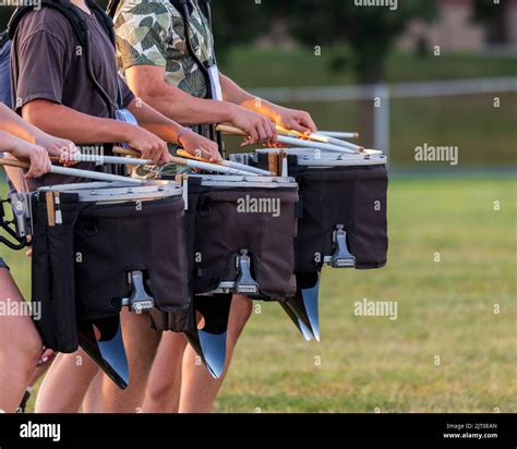 section of a marching band drum line rehearsing Stock Photo - Alamy