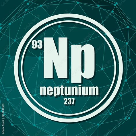 Neptunium chemical element. Sign with atomic number and atomic weight. Chemical element of ...