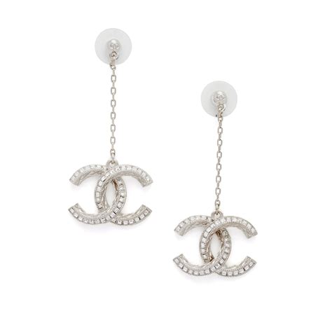 Chanel Silver Metal And Strass CC Drop Earrings, 2018 Available For ...