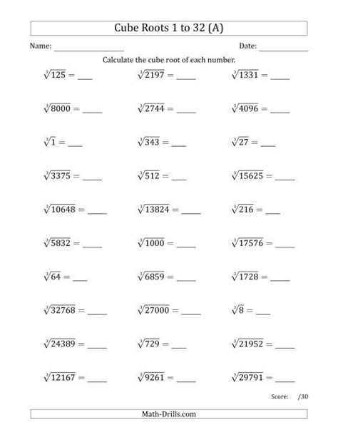 Square Roots Practice Worksheet