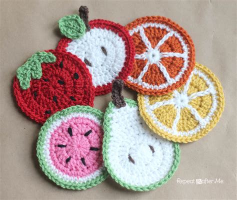 Crochet Fruit Coasters Pattern - Repeat Crafter Me