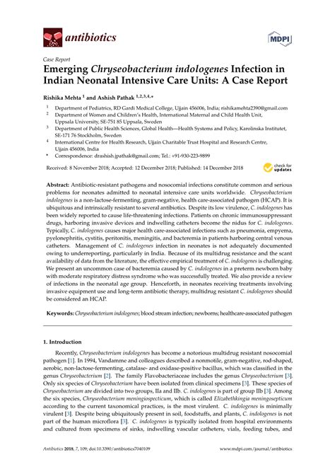 Emerging Chryseobacterium Indologenes Infection in Indian Neonatal Intensive Care Units: a Case ...