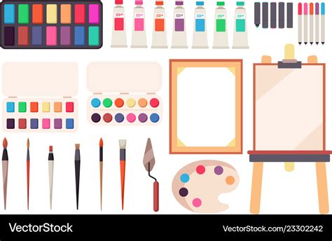 Painting tools cartoon paintbrush and canvas Vector Image