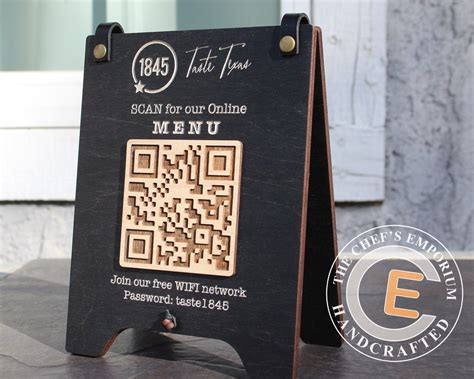 Table sign qr code scan for menu custom engraved wooden restaurant tabletop signs touchless menu ...