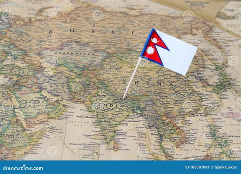 Nepal Flag Pin on a World Map Stock Image - Image of area, flagpin: 108387081