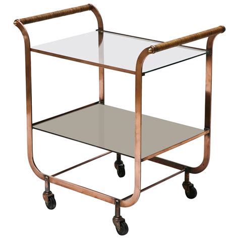 French Copper Bar Cart with Wrapped Rattan Handles at 1stdibs