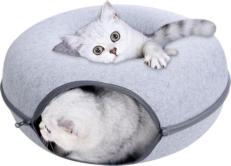 Cat Tunnel Cat Toy Dog Tunnel Donut Shape Foldable Removable,Round Cat Tunnel Bed,Felt Cloth Cat ...