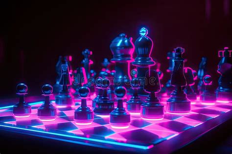Neon Chess Game with Glowing Pieces in Futuristic Setting Stock Image - Image of electrifying ...