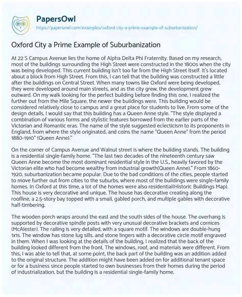 Oxford City a Prime Example of Suburbanization - Free Essay Example ...