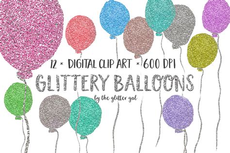 Glitter Balloons Clip Art Set | Custom-Designed Illustrations ~ Creative Market