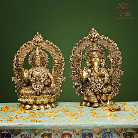 Brass ganesh lakshmi statue 40 cm big brass lakshmi ganesha statue ganesh laxmi sculpture ...