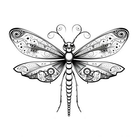 Premium AI Image | a black and white drawing of a dragonfly with ...