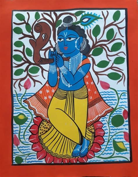 Shree Krishna - Kalighat painting (22" x 28") - International Indian ...